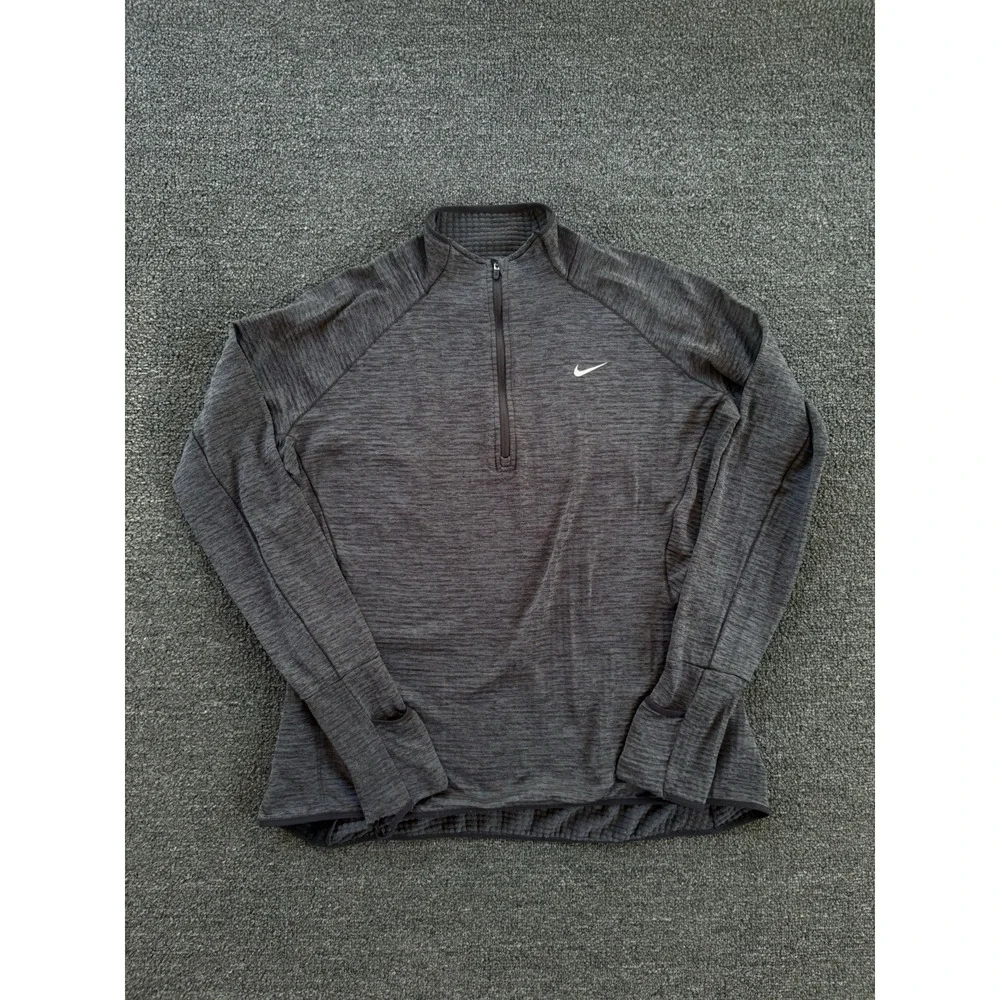 Nike Dri-FIT Quarter Zip Pullover Womens Large Dark Gray Heather Thumb Holes Run